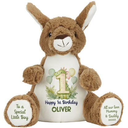 1st Birthday Green Dinosaur & Balloons Personalised Teddy Bear