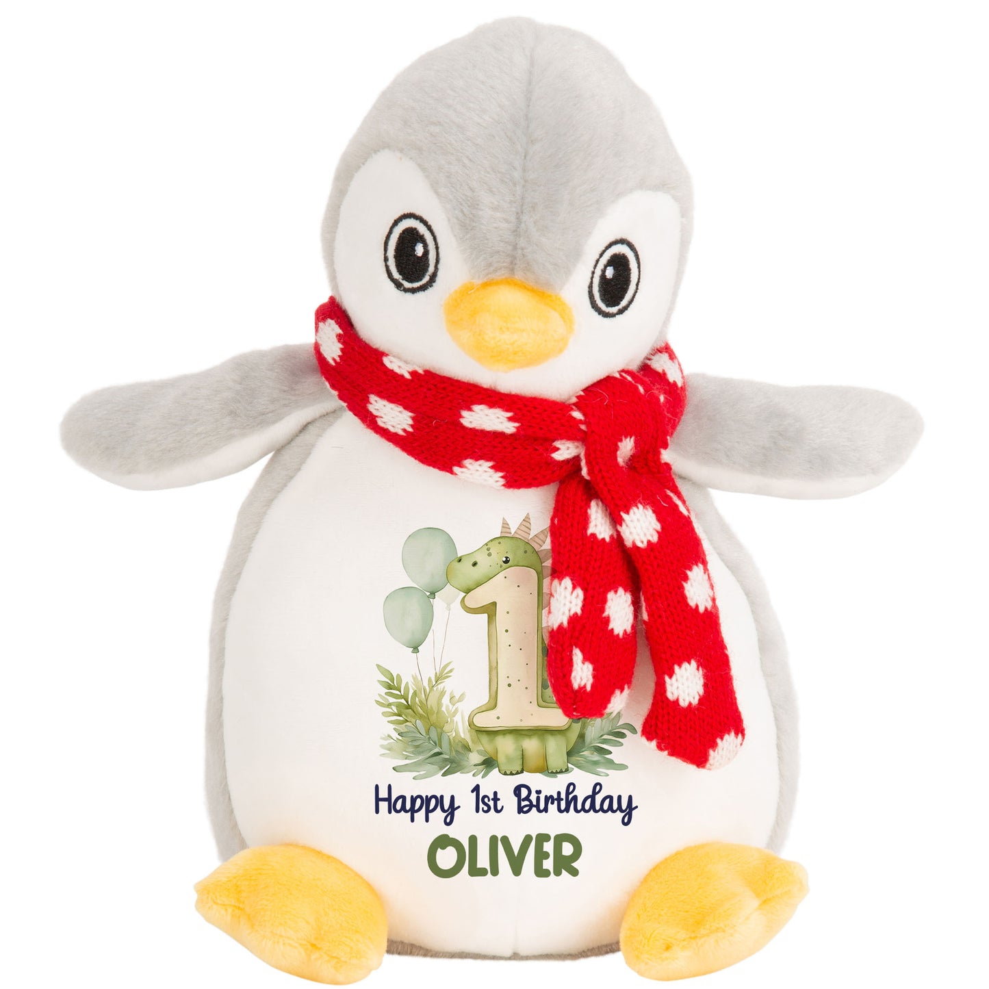 1st Birthday Green Dinosaur & Balloons Personalised Teddy Bear