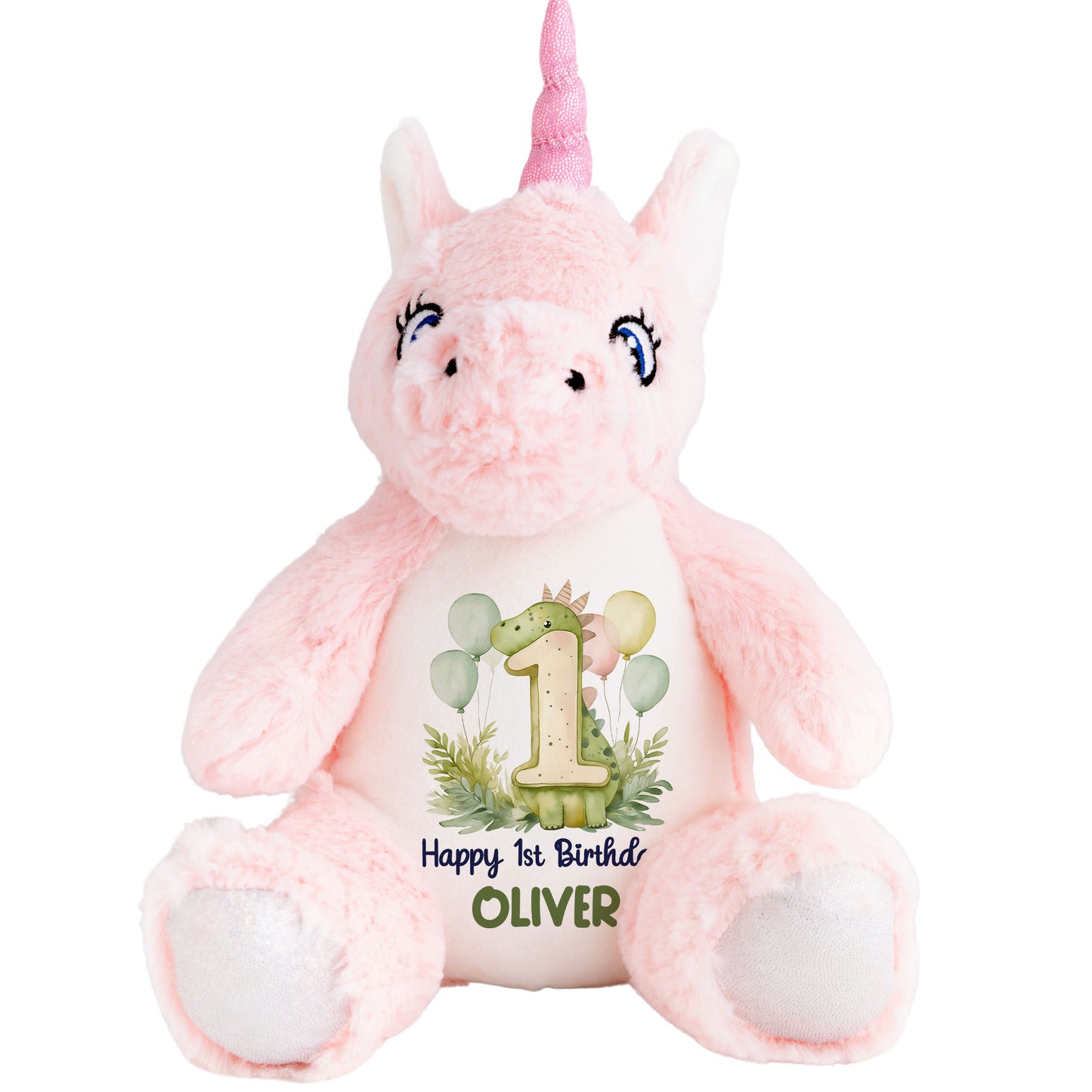 1st Birthday Green Dinosaur & Balloons Personalised Teddy Bear