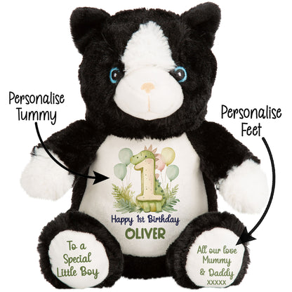 1st Birthday Green Dinosaur & Balloons Personalised Teddy Bear