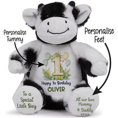1st Birthday Green Dinosaur & Balloons Personalised Teddy Bear