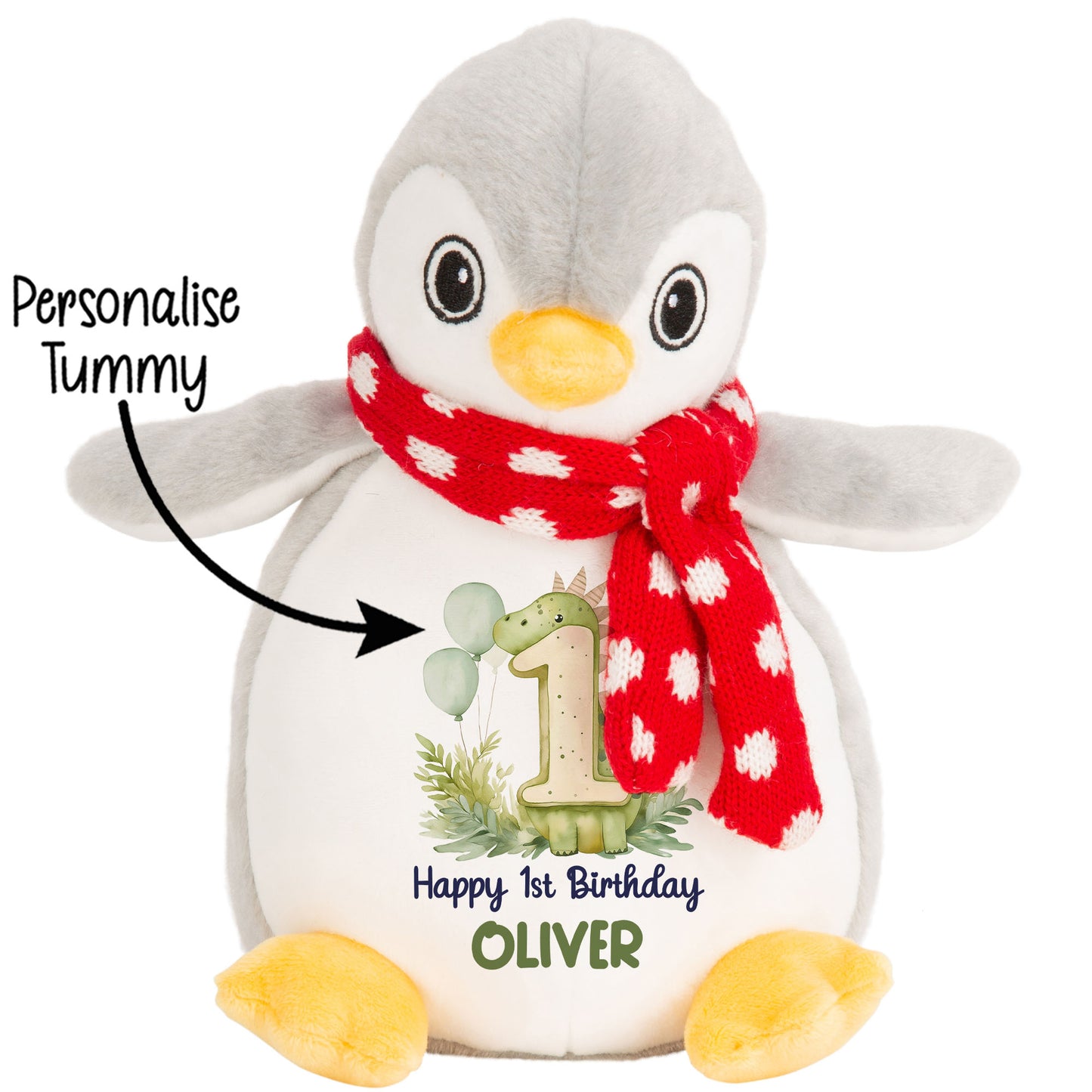 1st Birthday Green Dinosaur & Balloons Personalised Teddy Bear