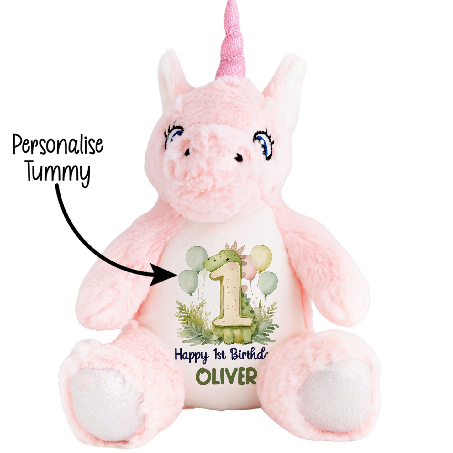 1st Birthday Green Dinosaur & Balloons Personalised Teddy Bear