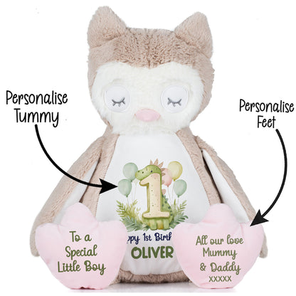 1st Birthday Green Dinosaur & Balloons Personalised Teddy Bear