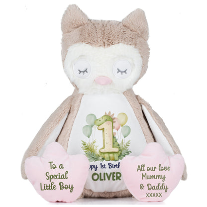 1st Birthday Green Dinosaur & Balloons Personalised Teddy Bear