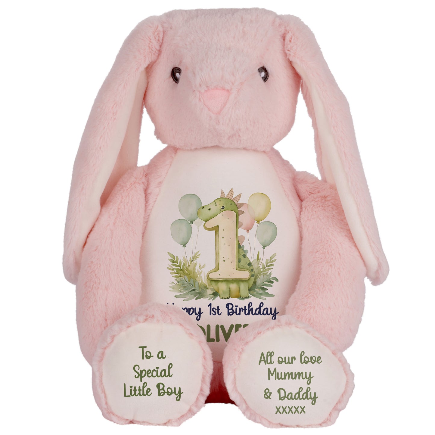 1st Birthday Green Dinosaur & Balloons Personalised Teddy Bear