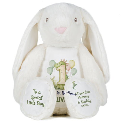 1st Birthday Green Dinosaur & Balloons Personalised Teddy Bear