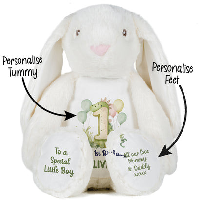 1st Birthday Green Dinosaur & Balloons Personalised Teddy Bear