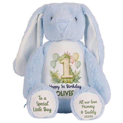 1st Birthday Green Dinosaur & Balloons Personalised Teddy Bear