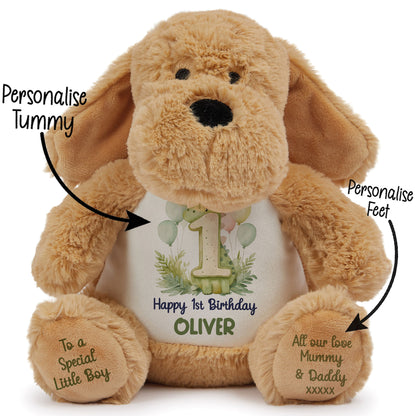 1st Birthday Green Dinosaur & Balloons Personalised Teddy Bear