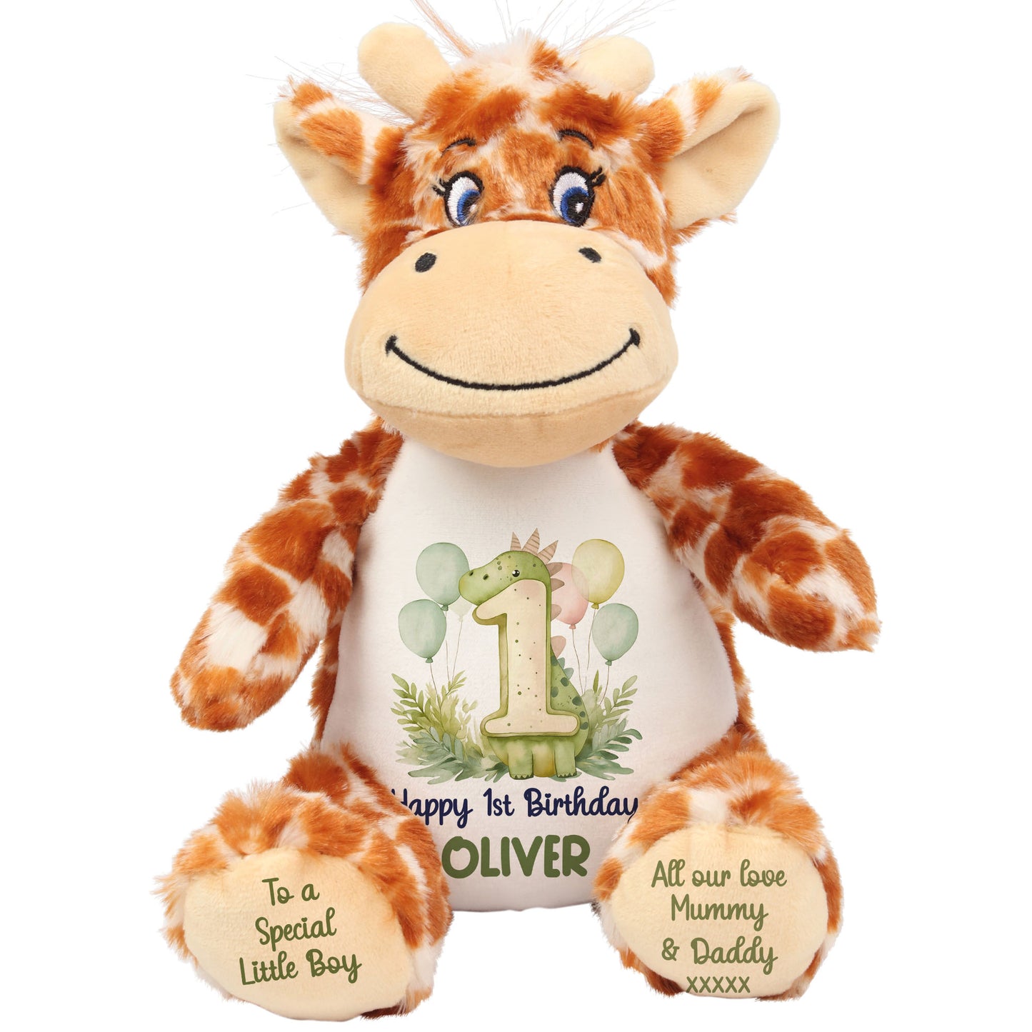 1st Birthday Green Dinosaur & Balloons Personalised Teddy Bear