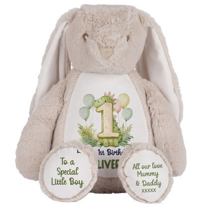 1st Birthday Green Dinosaur & Balloons Personalised Teddy Bear