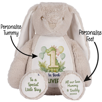 1st Birthday Green Dinosaur & Balloons Personalised Teddy Bear