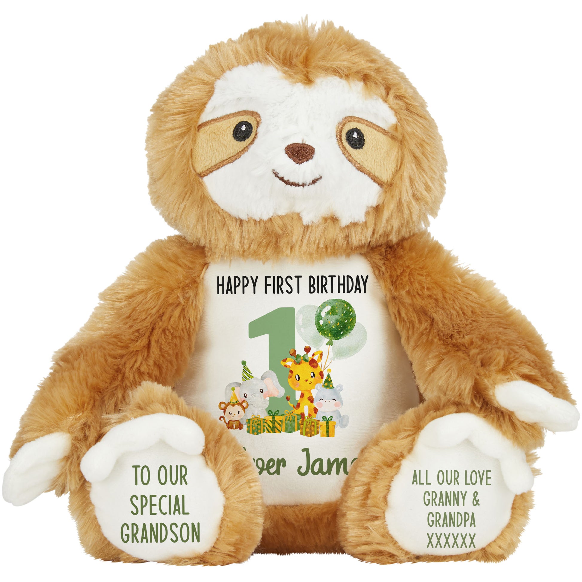 1st birthday green jungle party personalised teddy bear Sloth