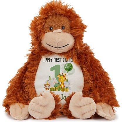 1st birthday green jungle party personalised teddy bear Orangutan