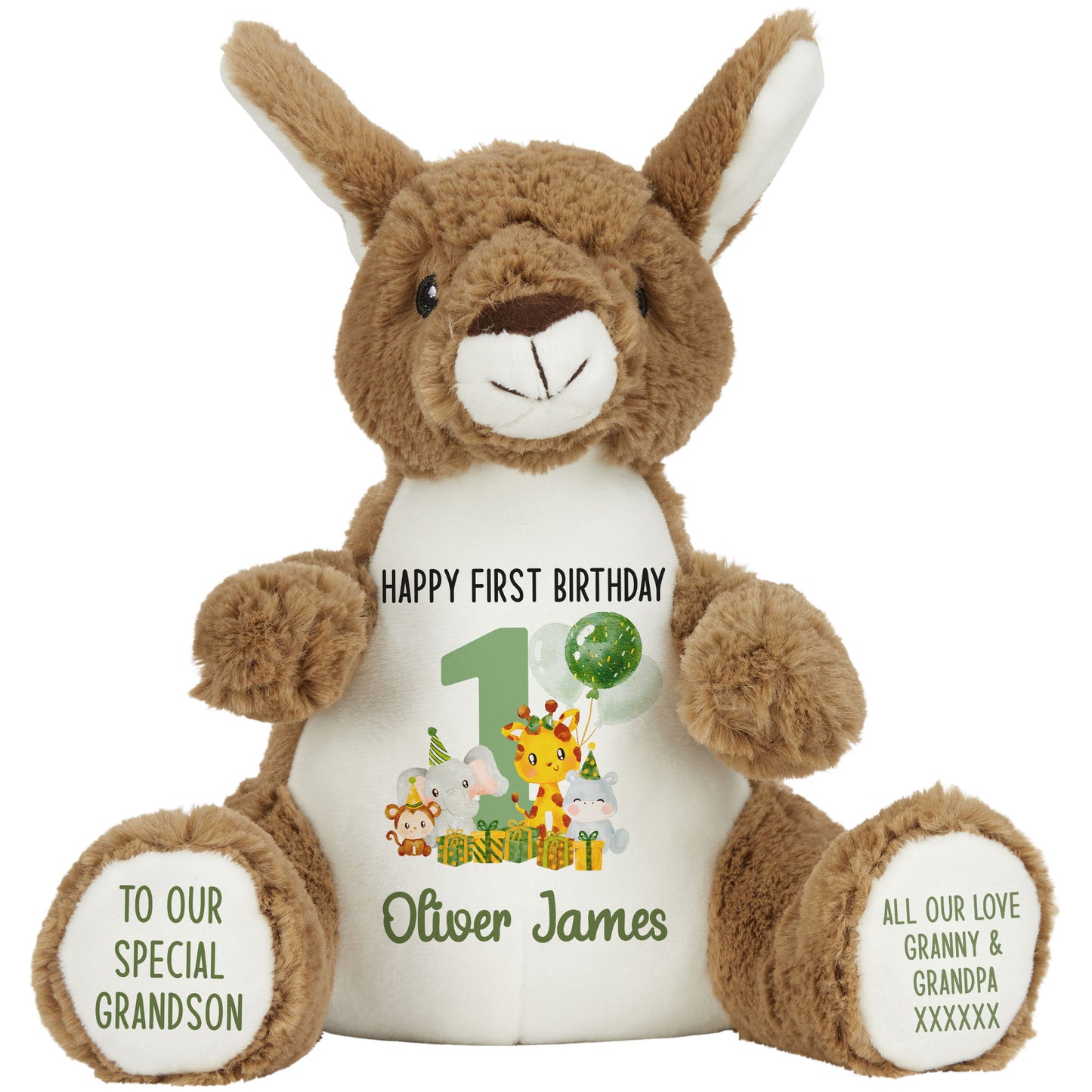 1st birthday green jungle party personalised teddy bear Kangaroo