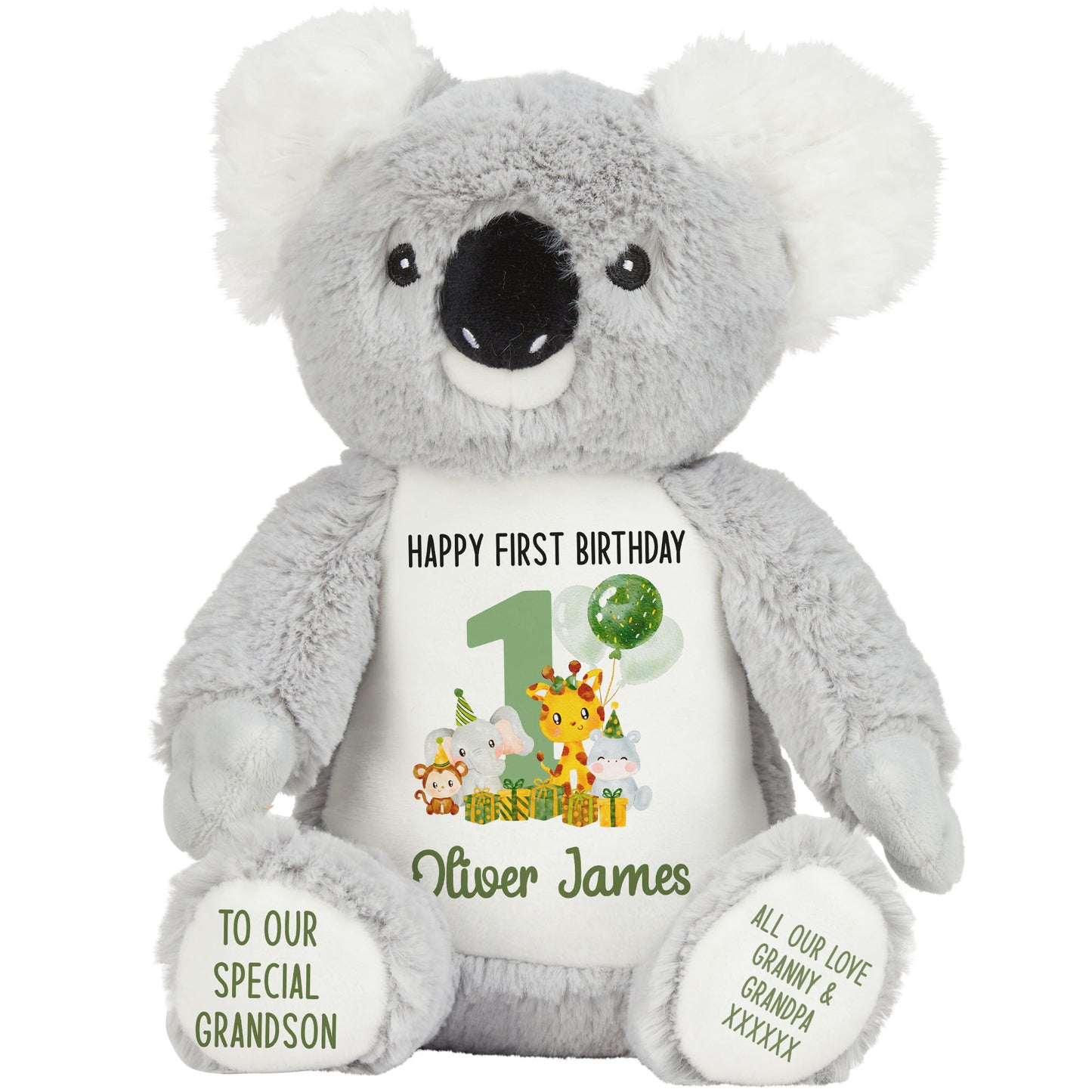 1st birthday green jungle party personalised teddy bear Koala