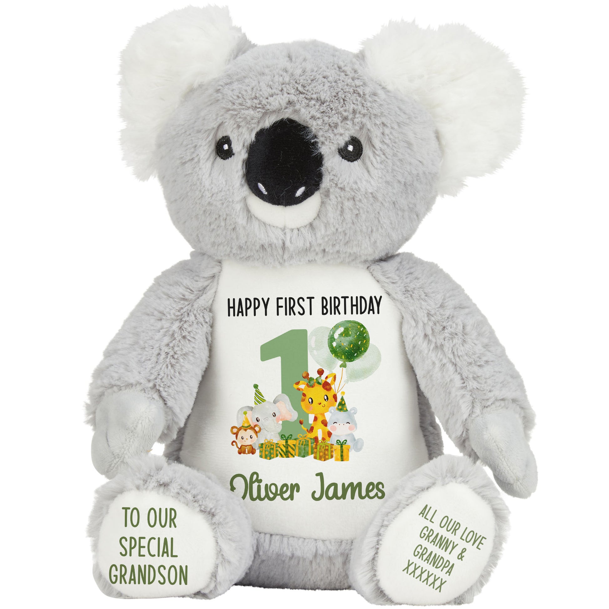 1st birthday green jungle party personalised teddy bear Koala