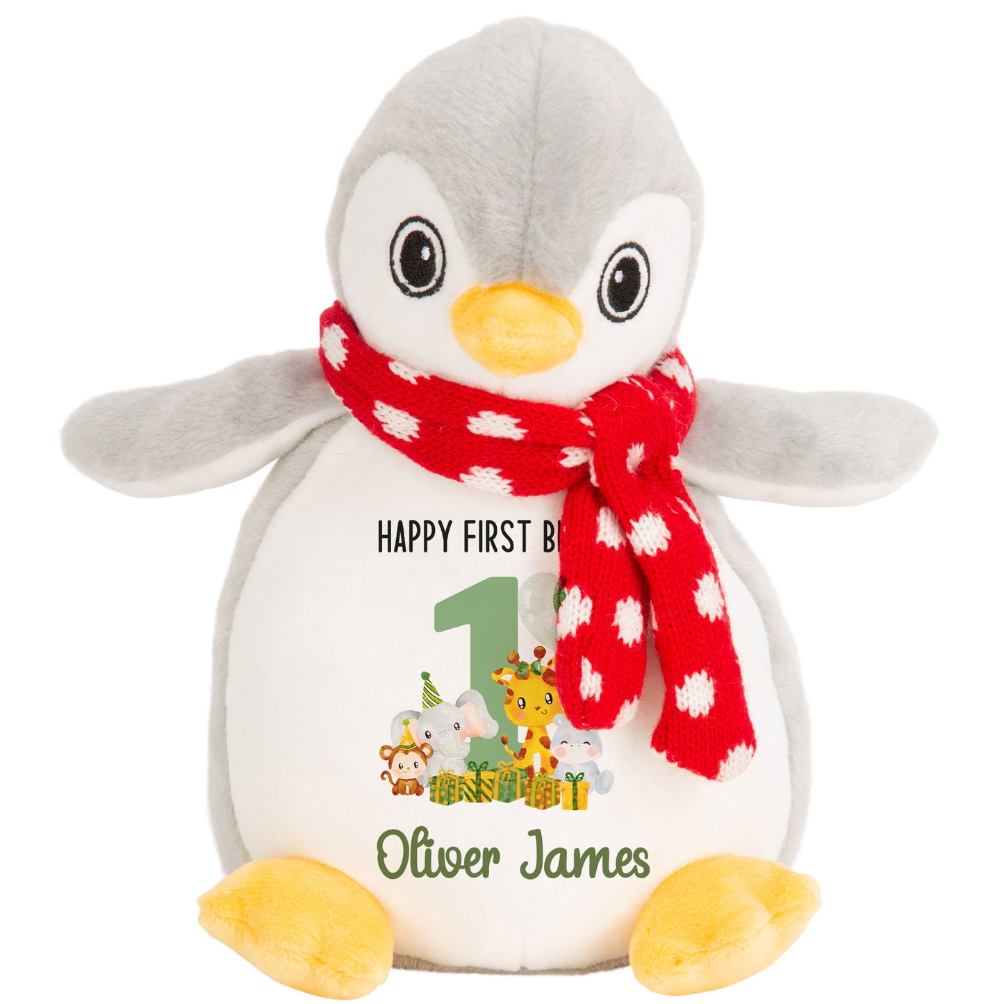 1st birthday green jungle party personalised teddy bear Penguin
