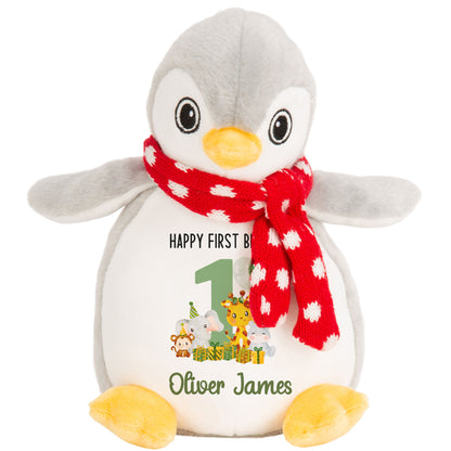1st birthday green jungle party personalised teddy bear Penguin