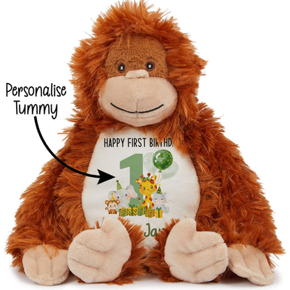 1st birthday green jungle party personalised teddy bear Orangutan STOCK-ORANGUTAN