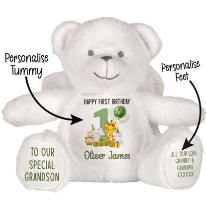 1st birthday green jungle party personalised teddy bear Angel STOCK-ANGEL