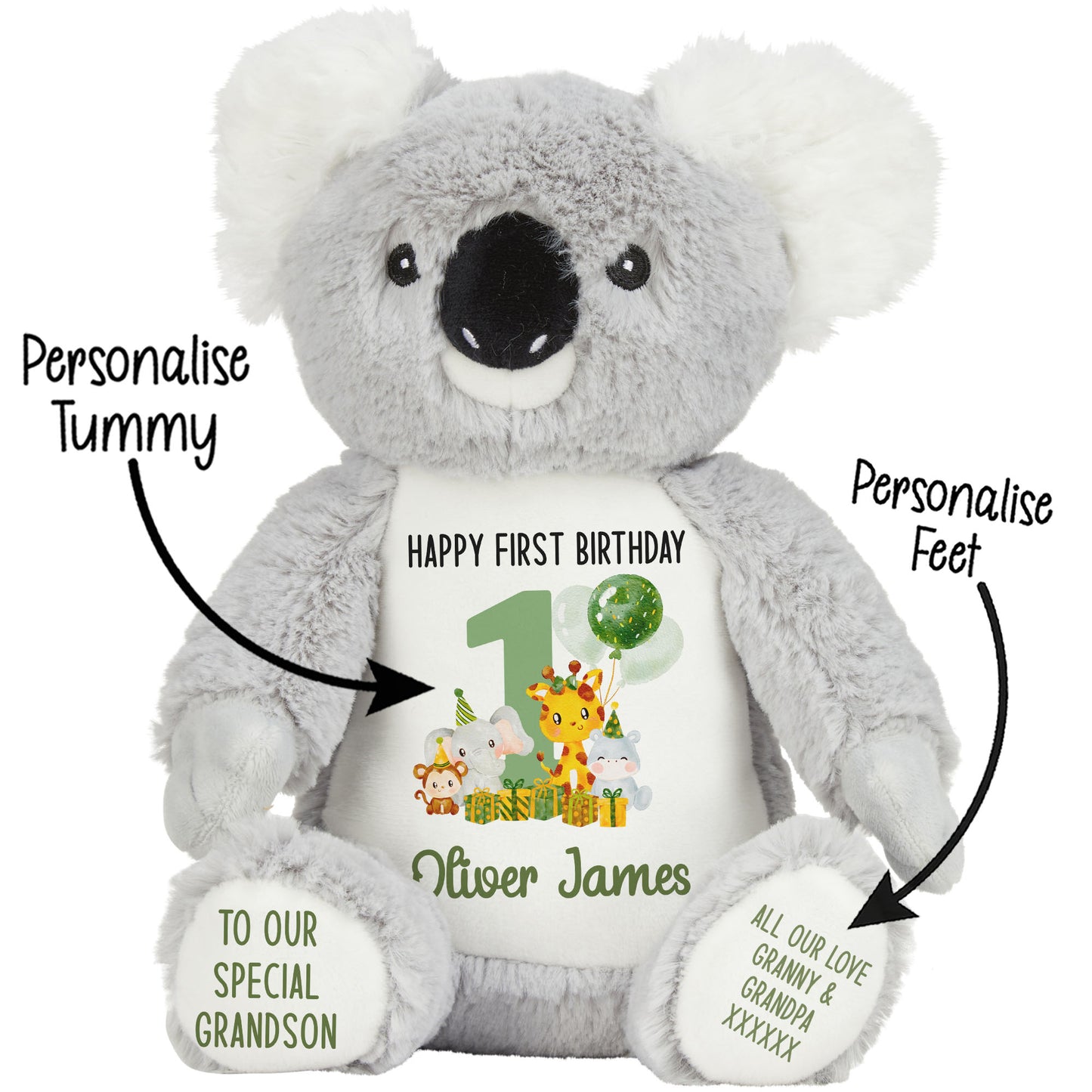 1st birthday green jungle party personalised teddy bear Koala STOCK-KOALA
