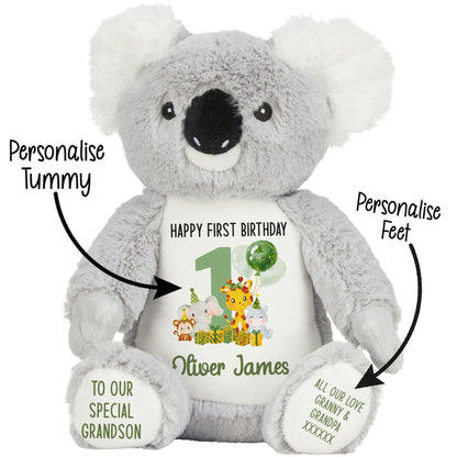 1st birthday green jungle party personalised teddy bear Koala STOCK-KOALA