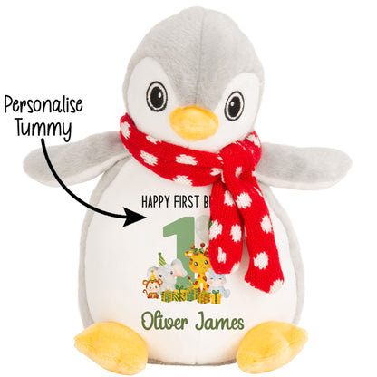 1st birthday green jungle party personalised teddy bear Penguin STOCK-PENGUIN