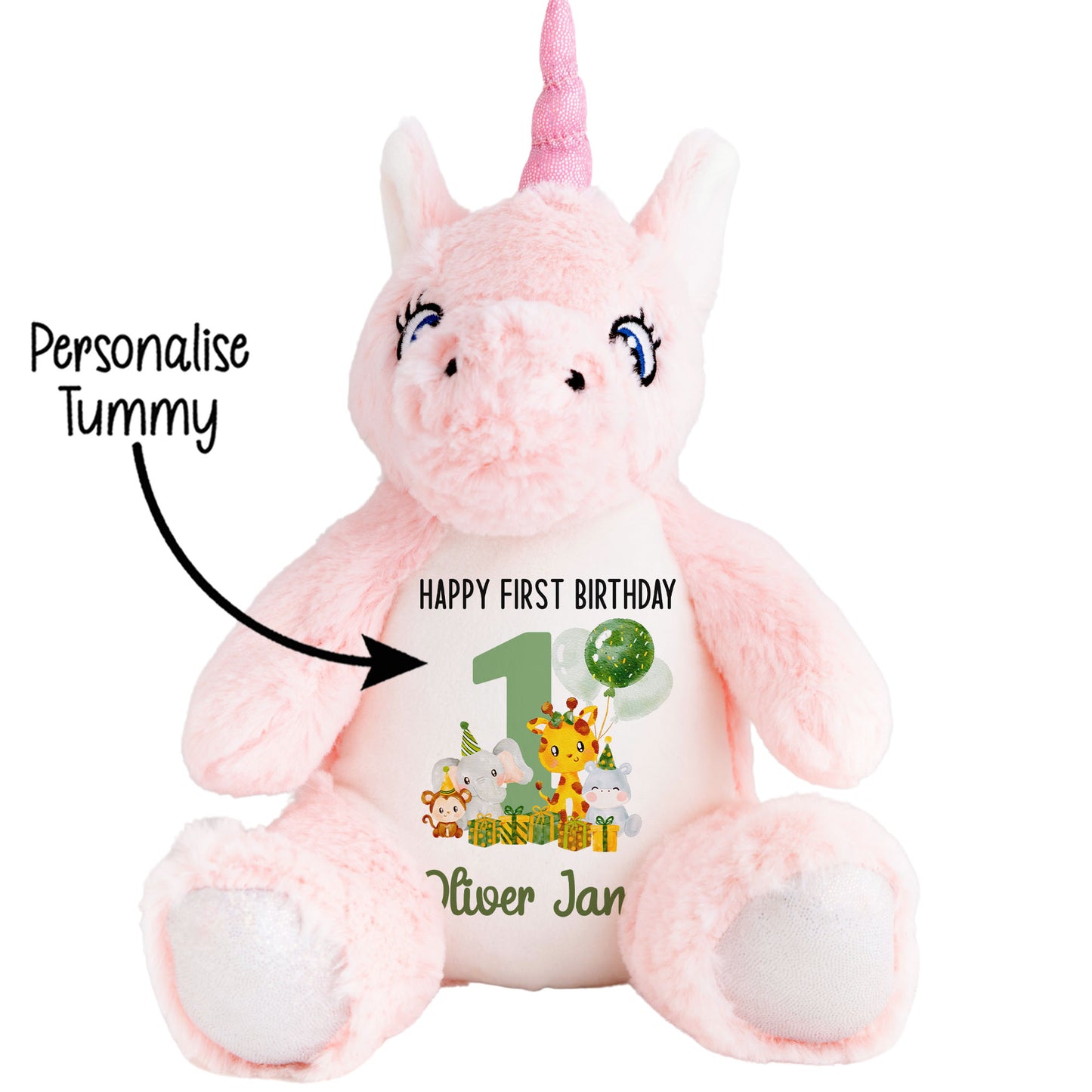 1st birthday green jungle party personalised teddy bear 1 Unicorn
