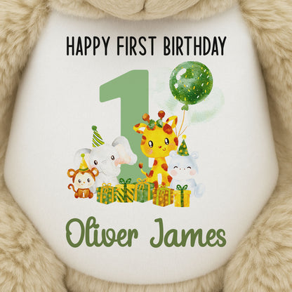 1st birthday green jungle party personalised teddy bear 1 MAINTHUMB