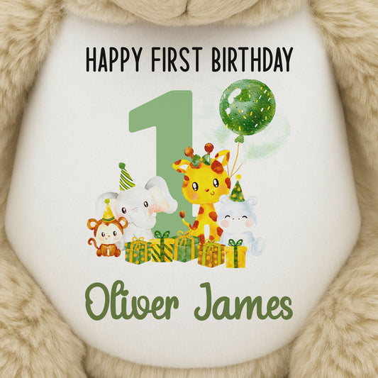 1st birthday green jungle party personalised teddy bear 1 MAINTHUMB