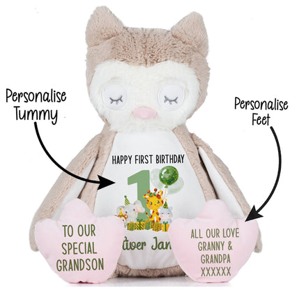 1st birthday green jungle party personalised teddy bear Owl STOCK-OWL