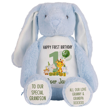 1st birthday green jungle party personalised teddy bear Blue Bunny