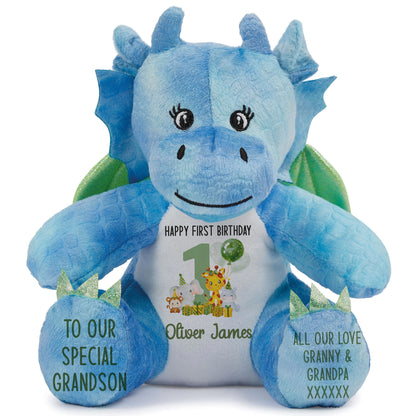 1st birthday green jungle party personalised teddy bear Dragon