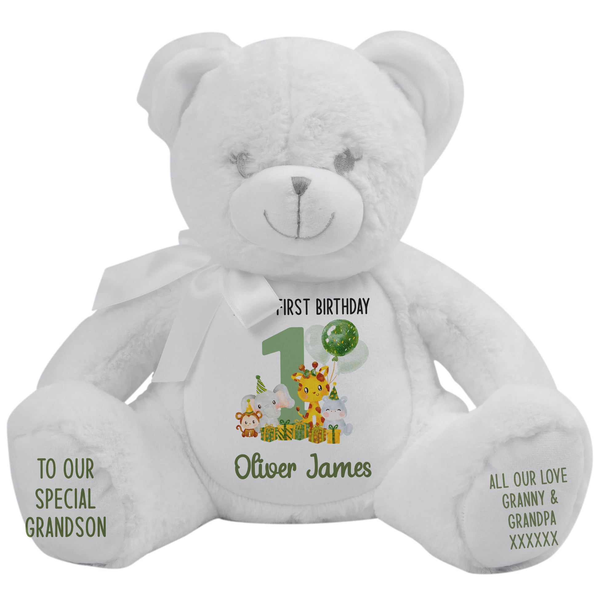 1st birthday green jungle party personalised teddy bear White Bear