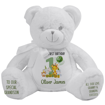 1st birthday green jungle party personalised teddy bear White Bear