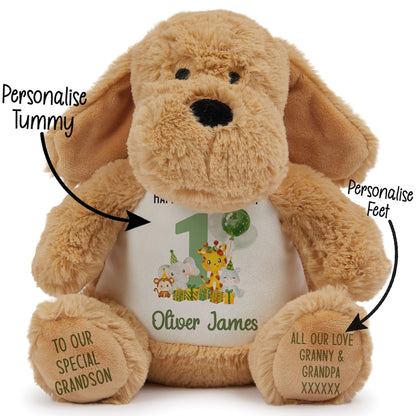 1st birthday green jungle party personalised teddy bear Dog STOCK-DOG