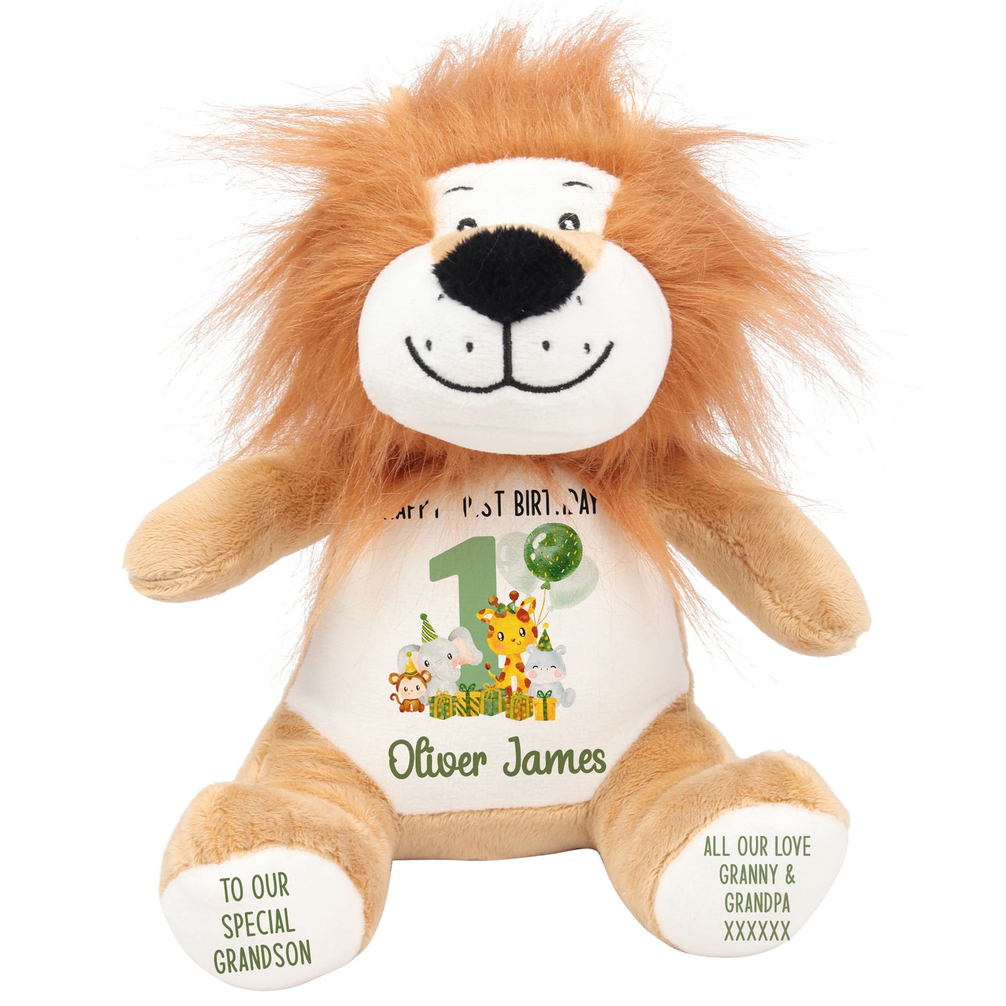 1st birthday green jungle party personalised teddy bear Lion