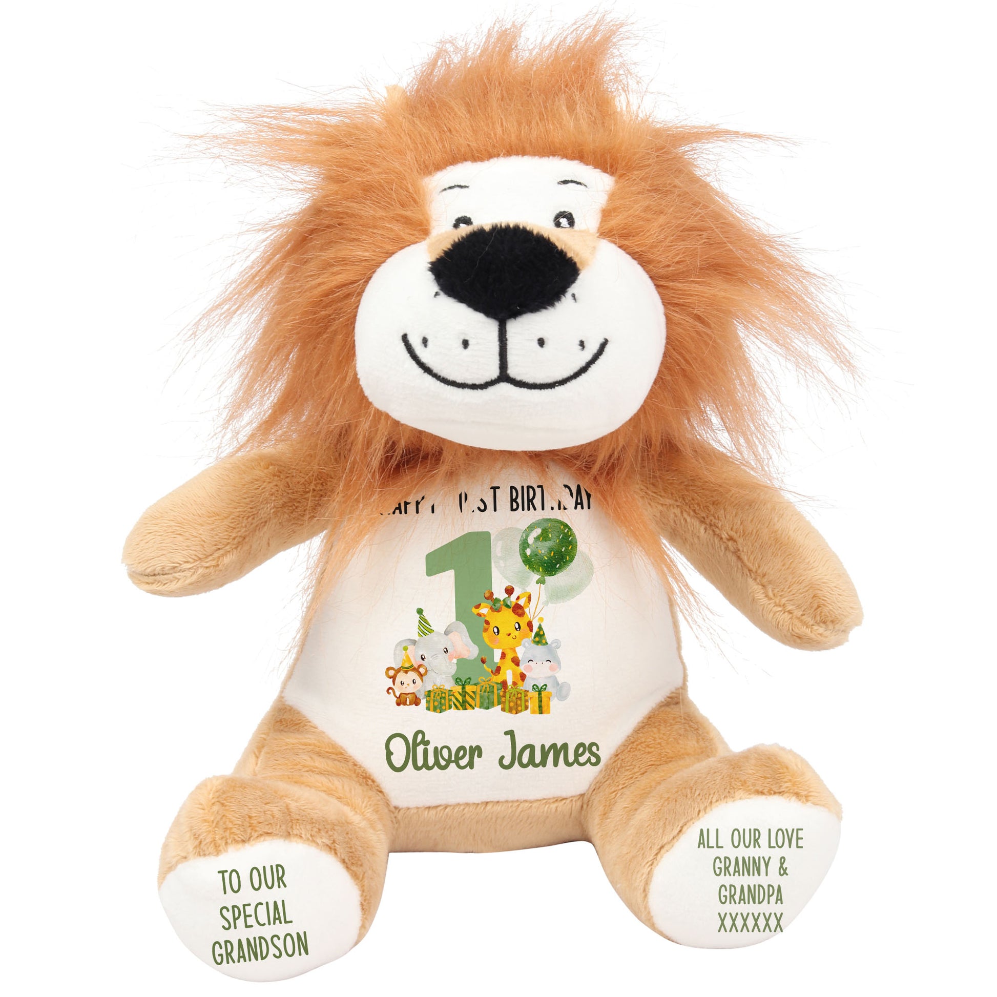 1st birthday green jungle party personalised teddy bear Lion