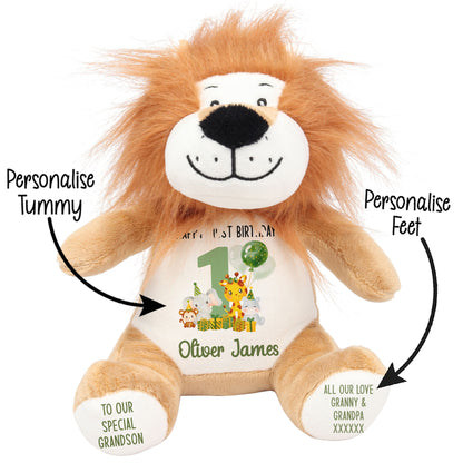 1st birthday green jungle party personalised teddy bear Lion STOCK-LION