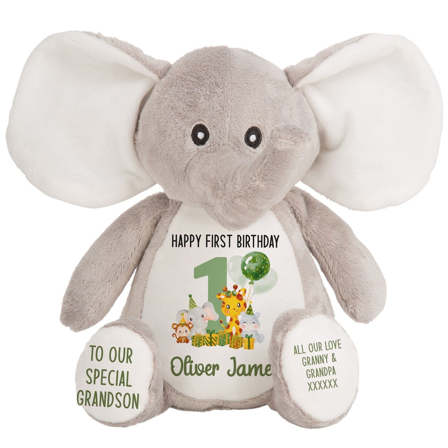 1st birthday green jungle party personalised teddy bear Elephant