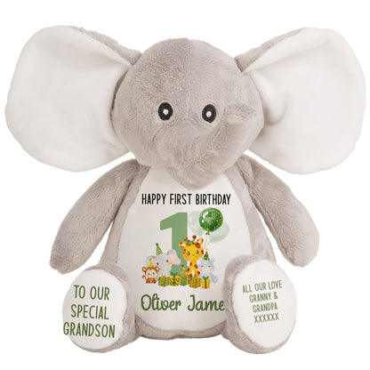 1st birthday green jungle party personalised teddy bear Elephant