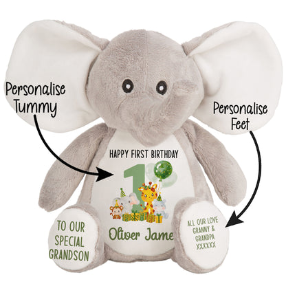 1st birthday green jungle party personalised teddy bear Elephant STOCK-ELEPHANT