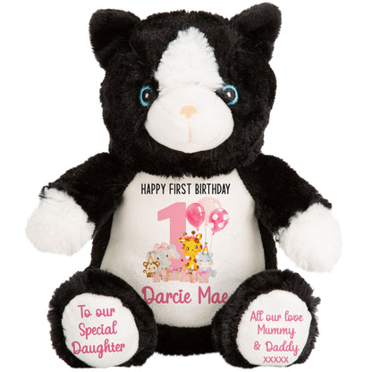1st birthday pink safari party personalised teddy bears Cat