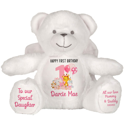 1st birthday pink safari party personalised teddy bears Angel