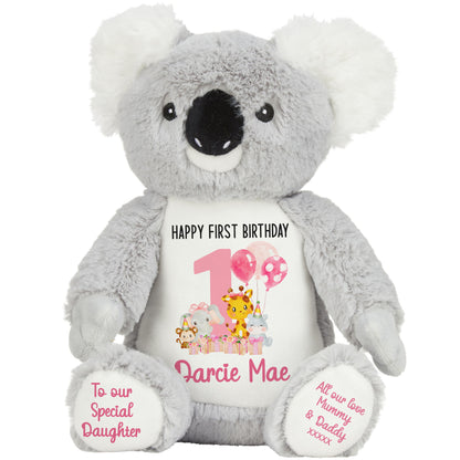 1st birthday pink safari party personalised teddy bears Koala