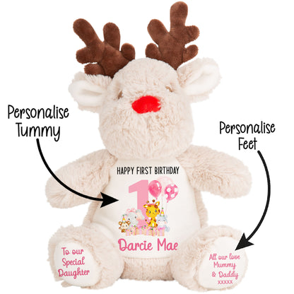 1st birthday pink safari party personalised teddy bears Reindeer STOCK-REINDEER
