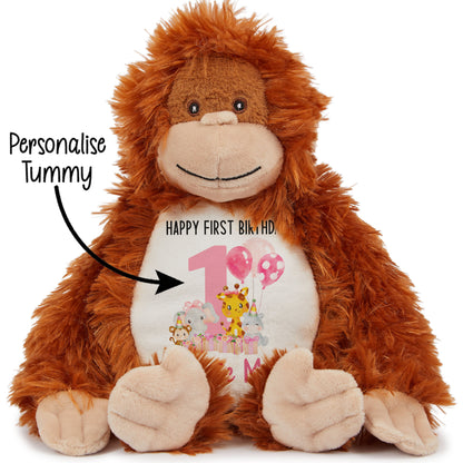 1st birthday pink safari party personalised teddy bears Orangutan STOCK-ORANGUTAN
