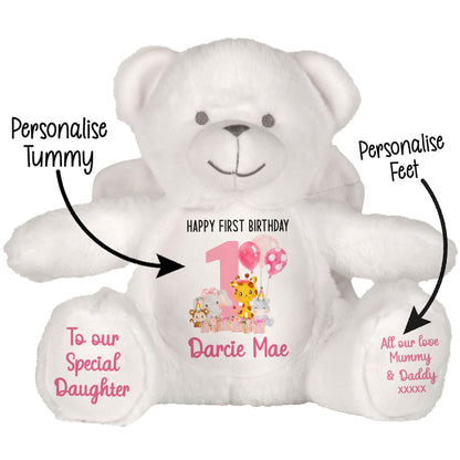 1st birthday pink safari party personalised teddy bears Angel STOCK-ANGEL